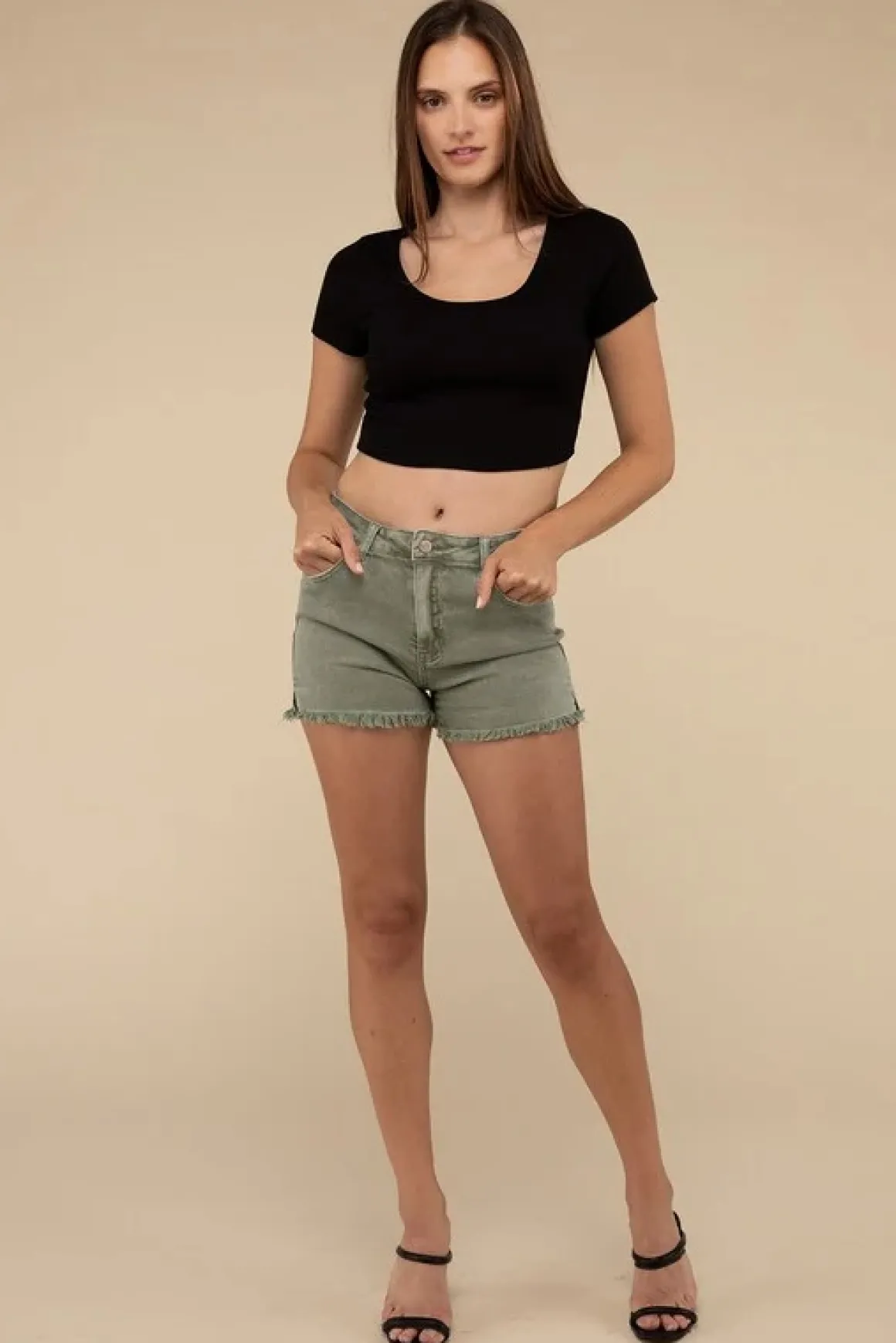 Acid Washed Frayed Hem Shorts *Online Only*