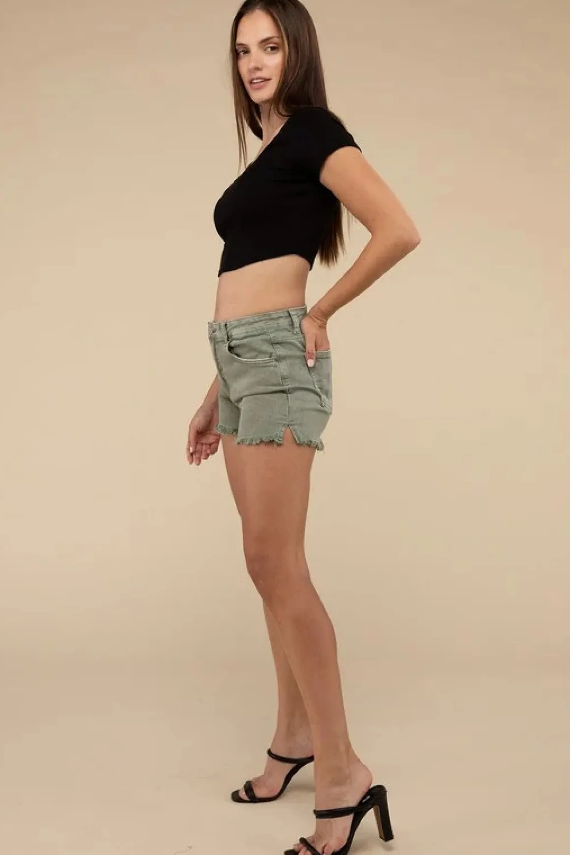 Acid Washed Frayed Hem Shorts *Online Only*