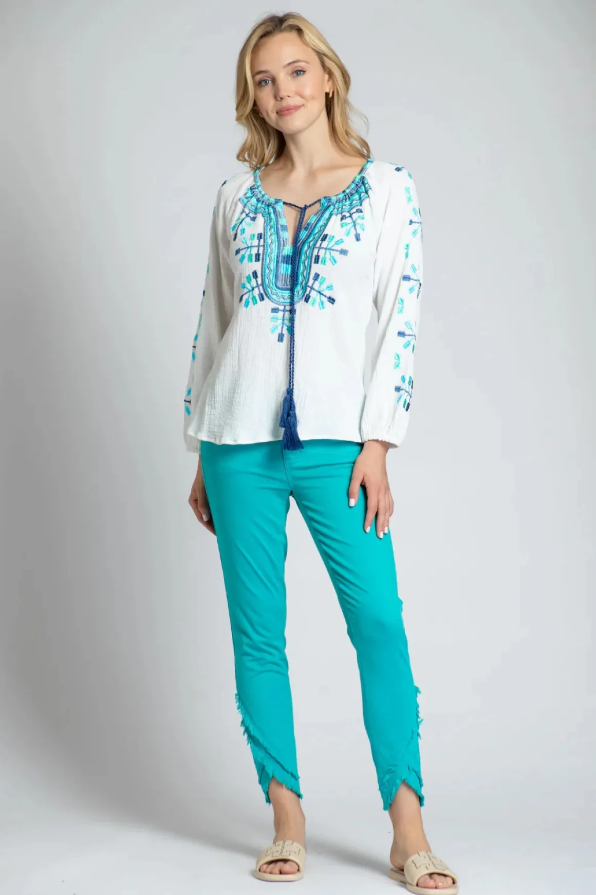 APNY Embroidered Peasant Top