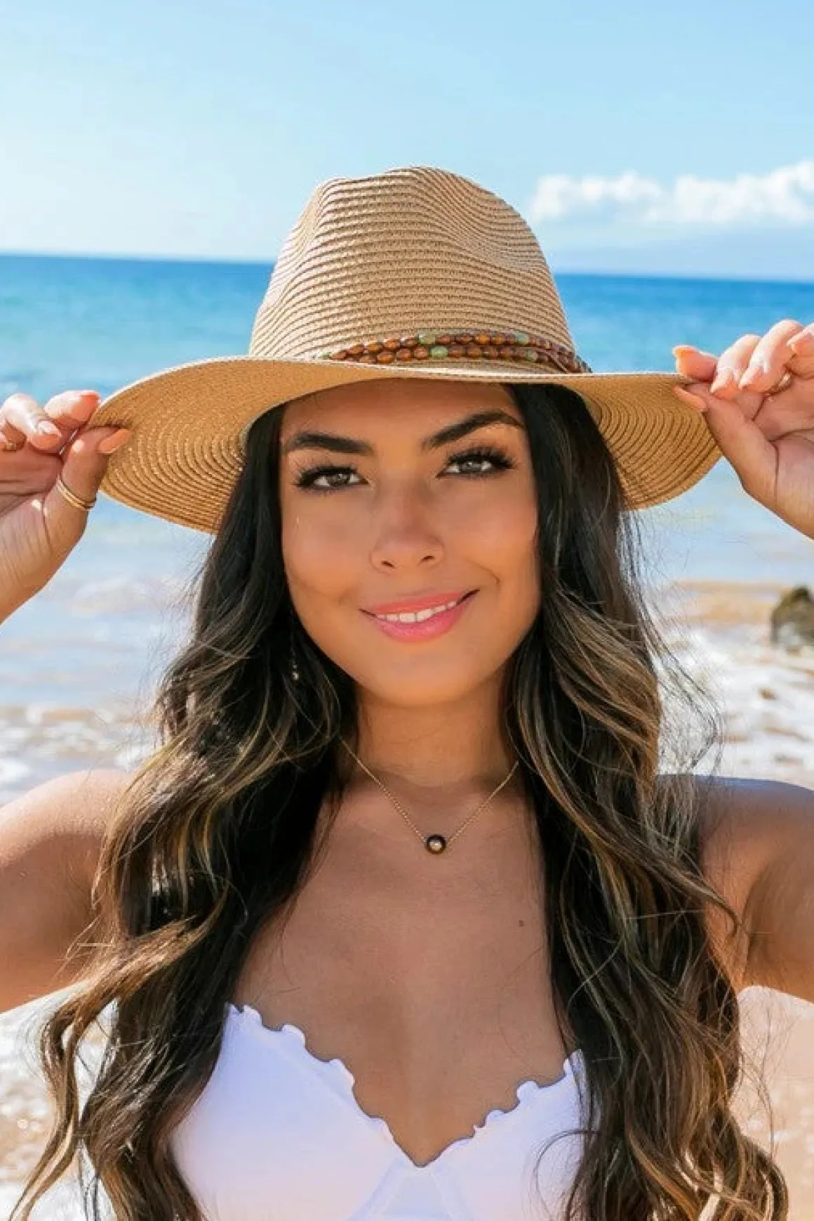 Beaded Belt Straw Panama Fedora Hat *Online Only*