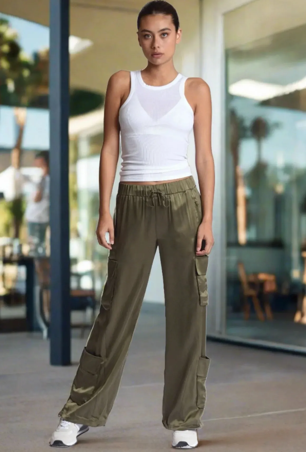 Blanc Noir Silk Wide Leg Pants