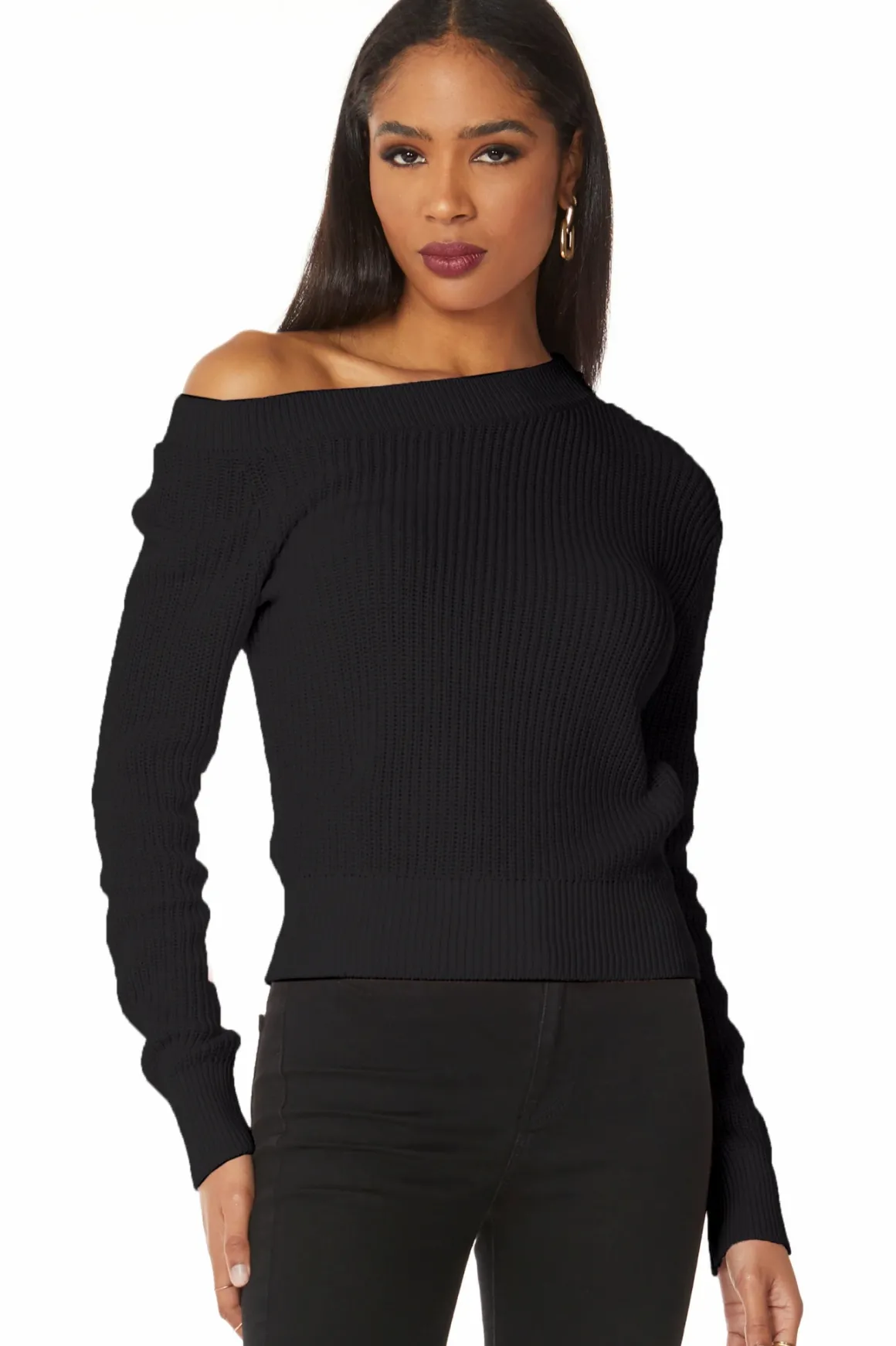 Bobi Asymmetrical Off Shoulder Sweater