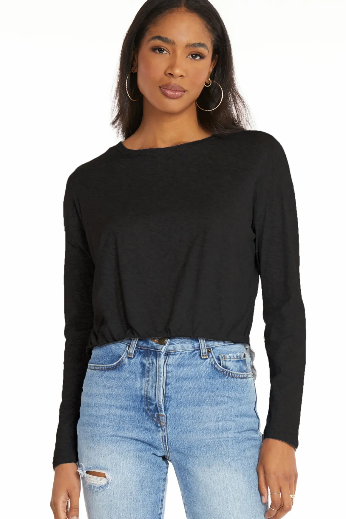 Bobi Tucked Hem Scoopneck Top