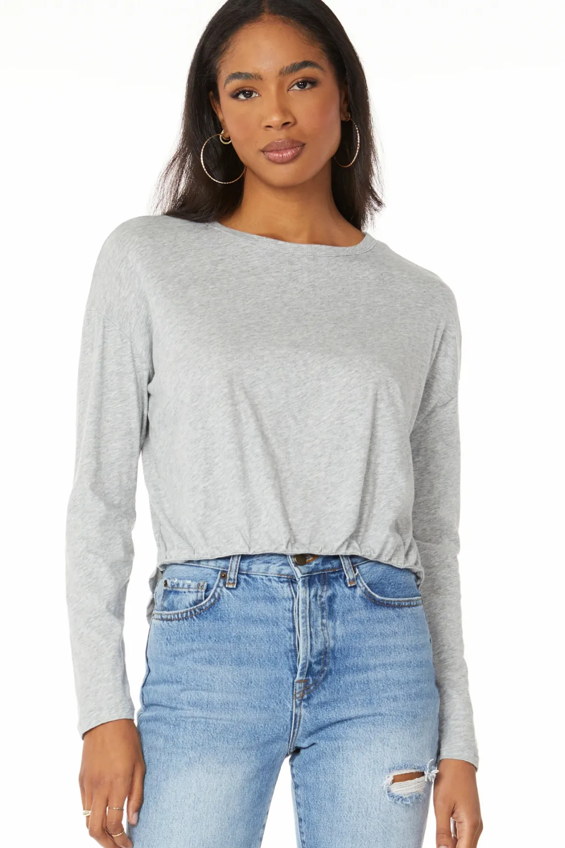 Bobi Tucked Hem Scoopneck Top