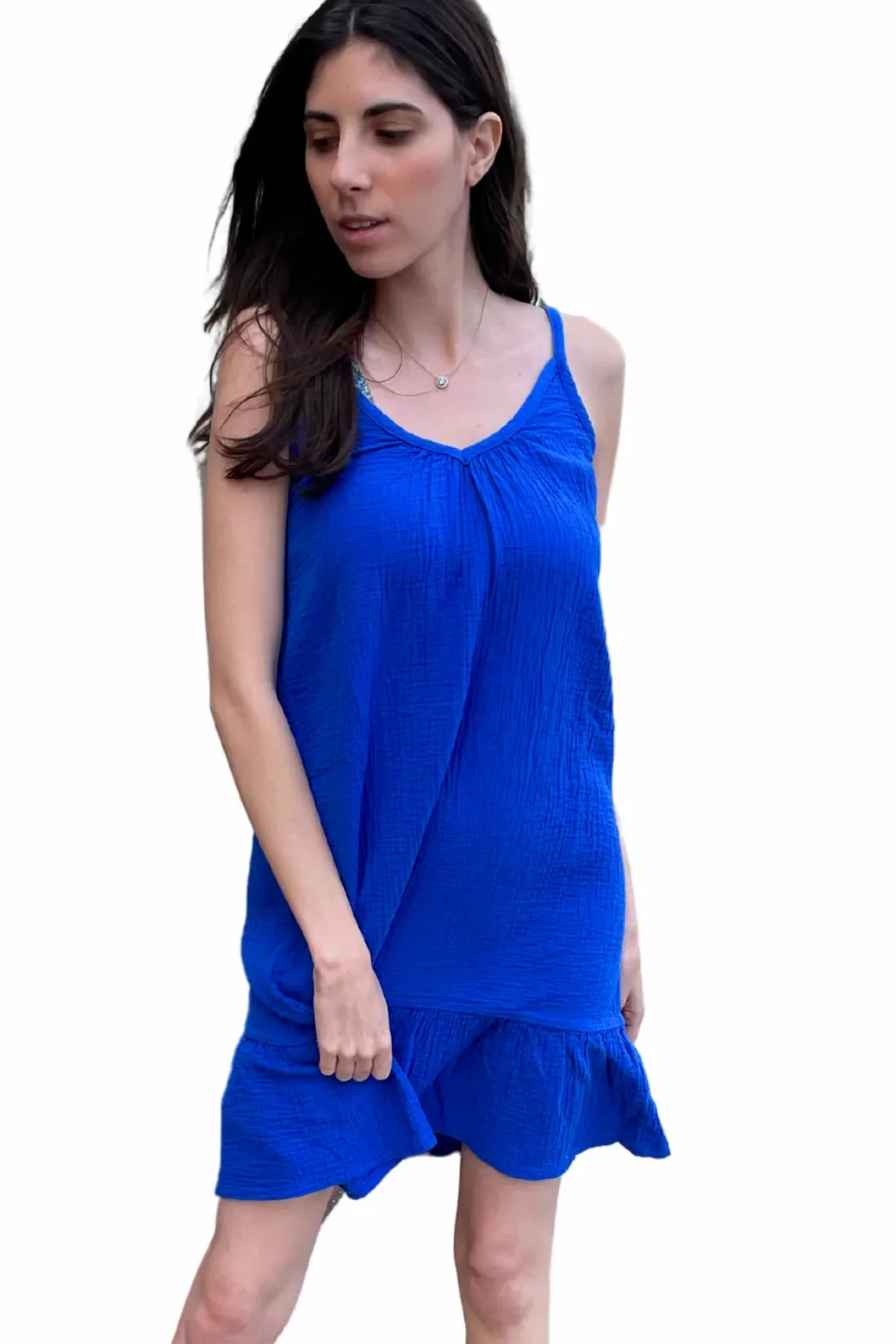 Bobi V Neck Cami Ruffle Dress