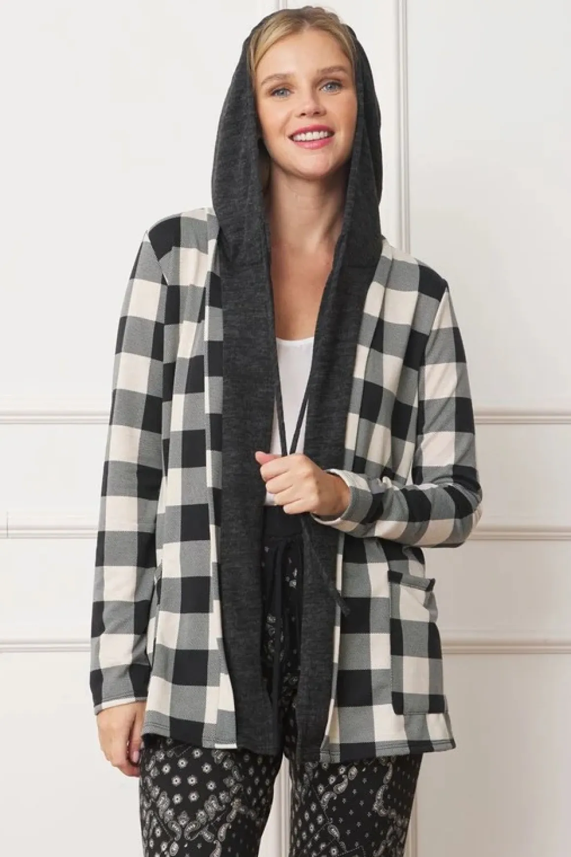 Buffalo Plaid Hooded Cardigan *Online Only*