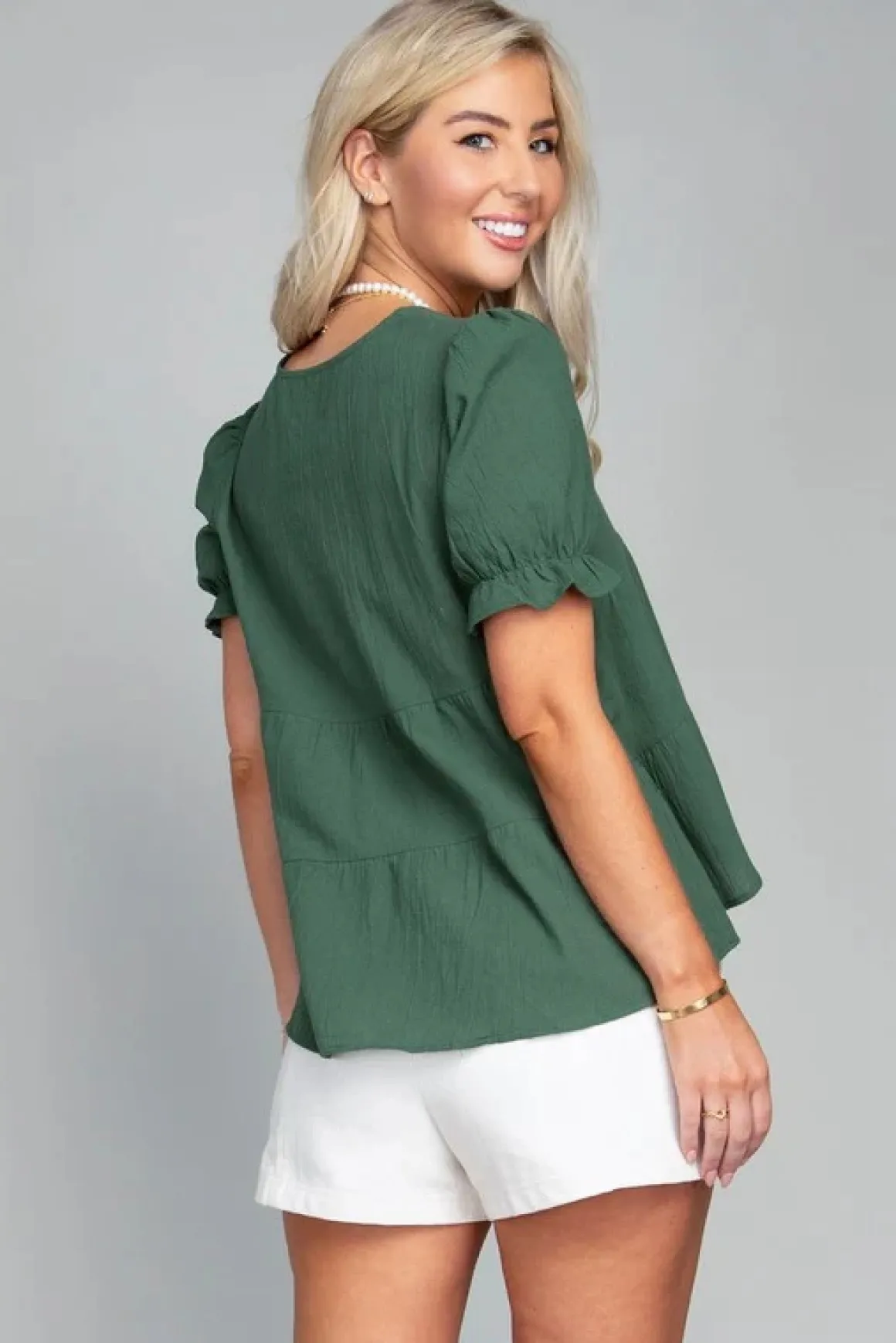 Button Front Puff Sleeve Blouse  *Online Only*