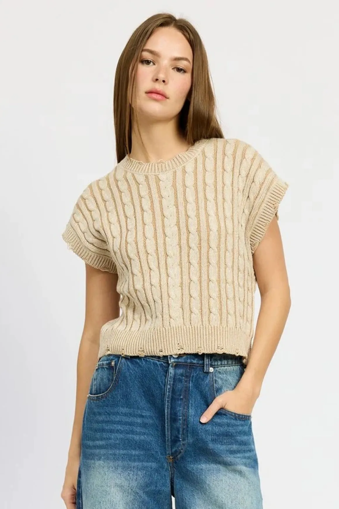 Cable Knit Short Sleeve Top
