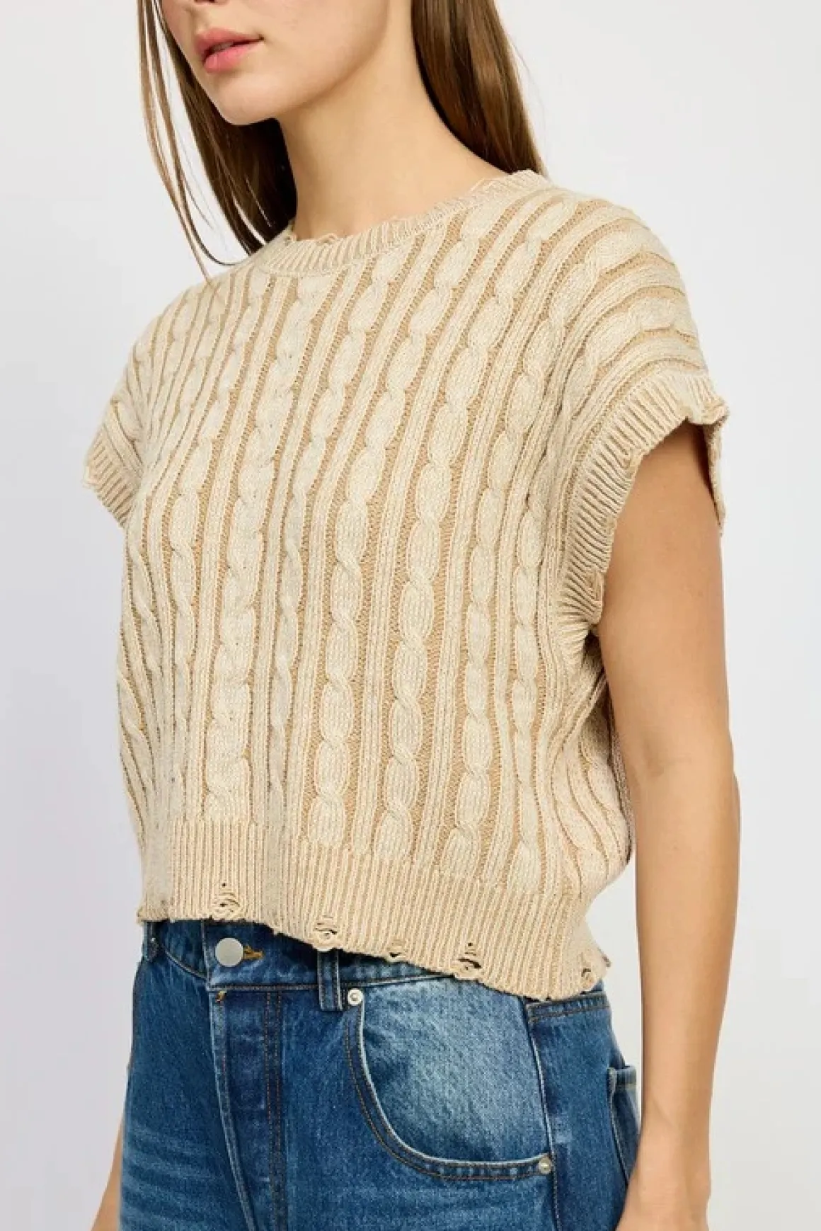 Cable Knit Short Sleeve Top