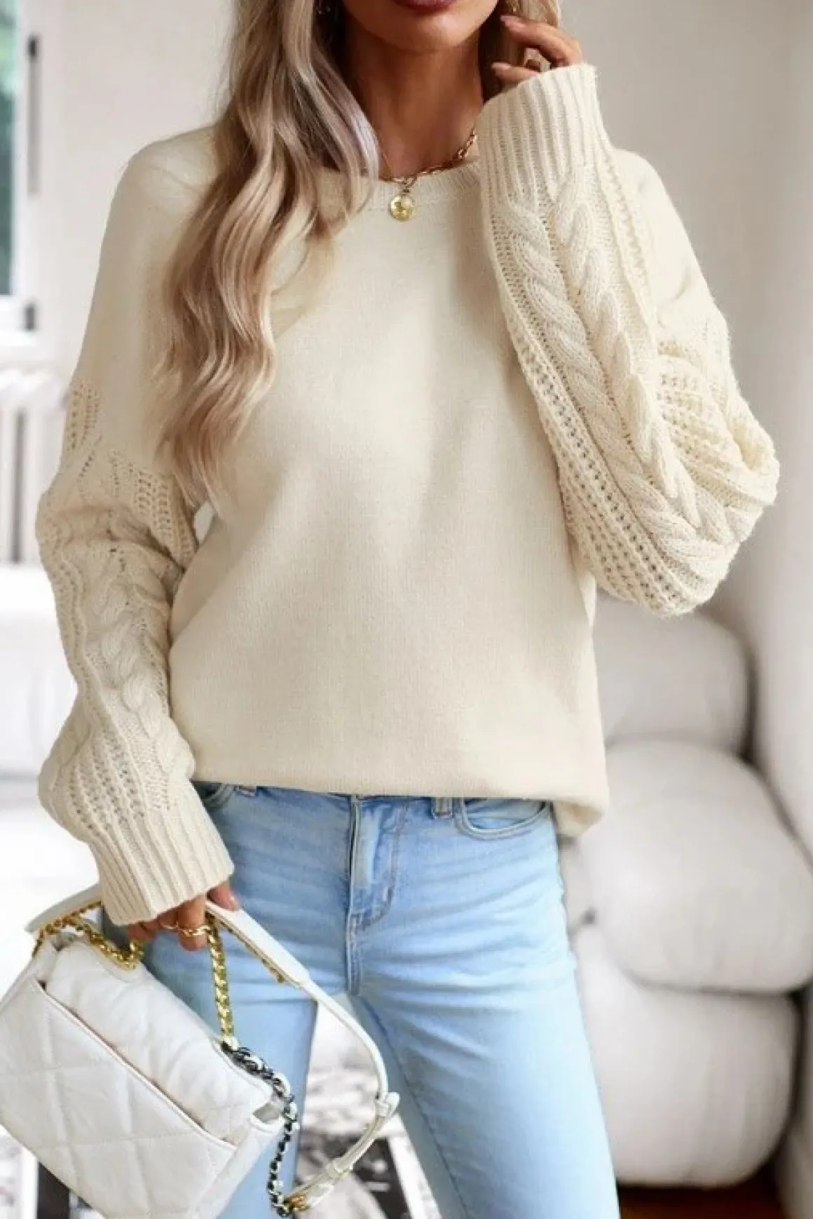 Cable Knit Sleeve Sweater *Online Only*