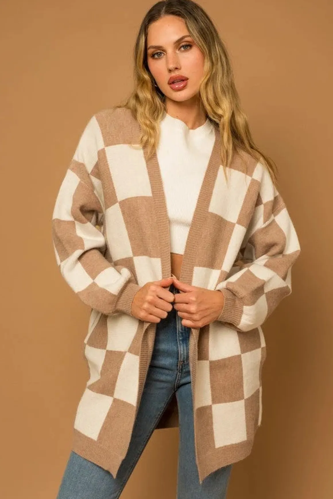 Checker Graphic Sweater Cardigan
