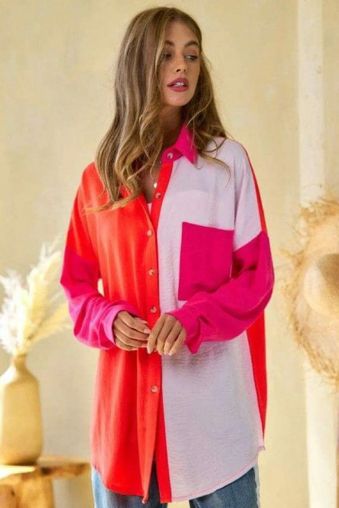 Chest Pocket Button Front Shirt Top  *Online Only*