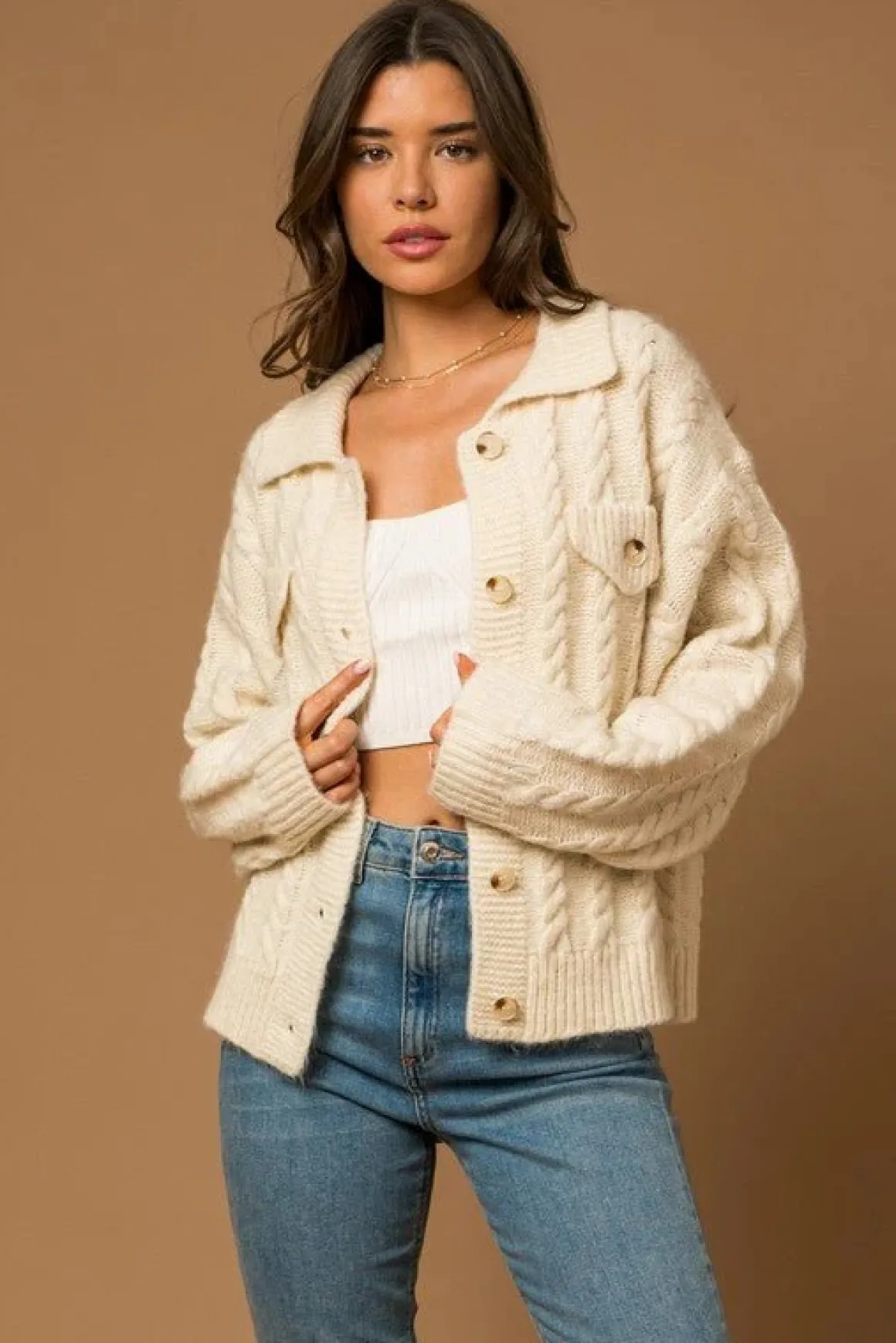 Collared Cable Sweater Cardigan * Online Only*