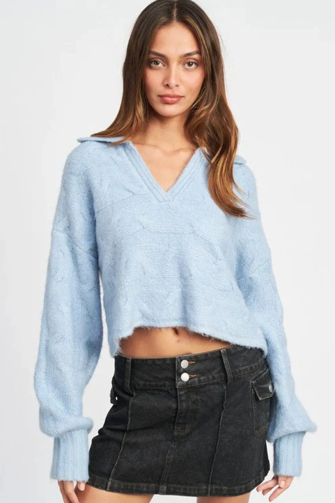 COLLARED CABLEKNIT BOXY SWEATER  *Online Only*