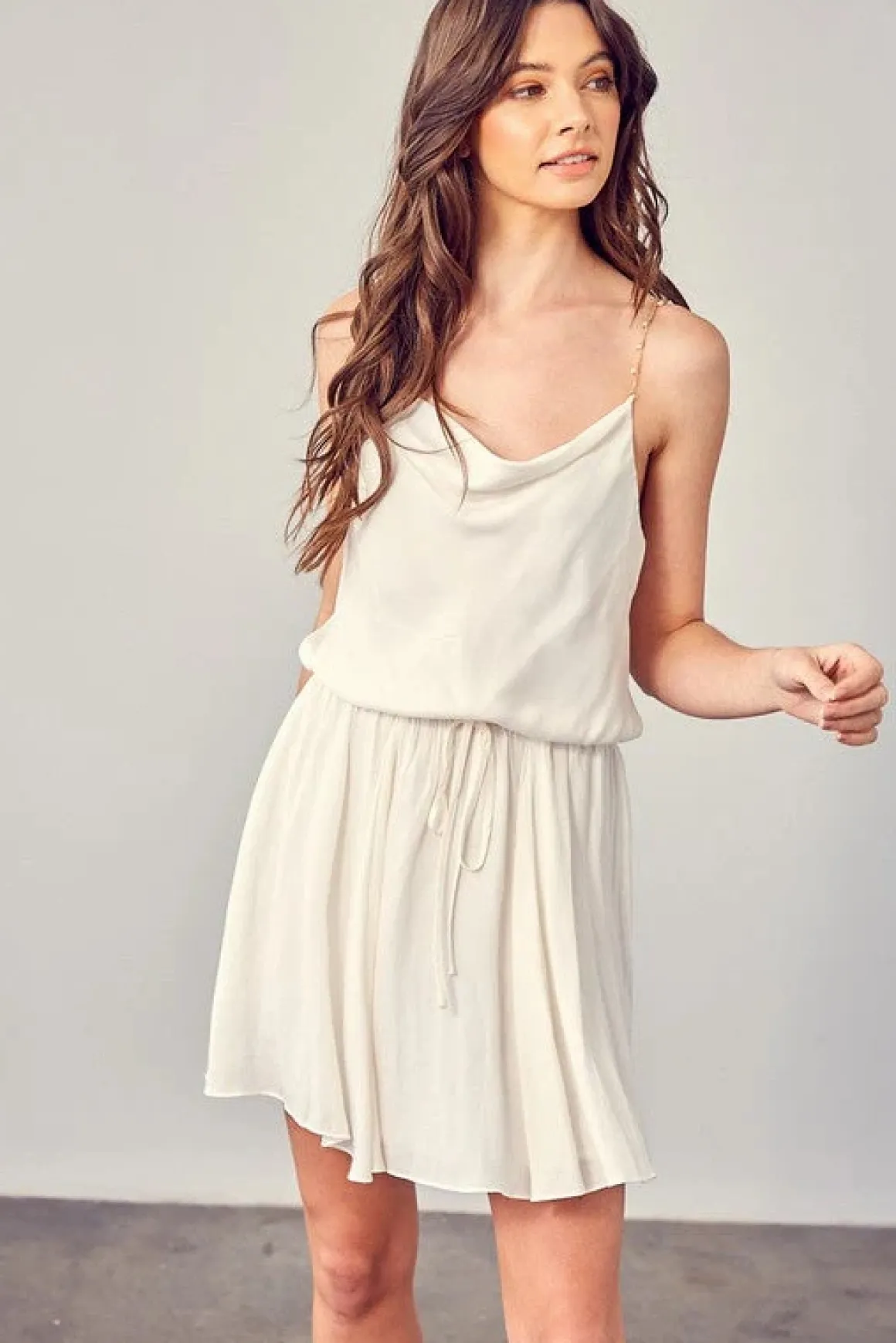 Cowl Neck Beaded Strap Dress *Online Only*