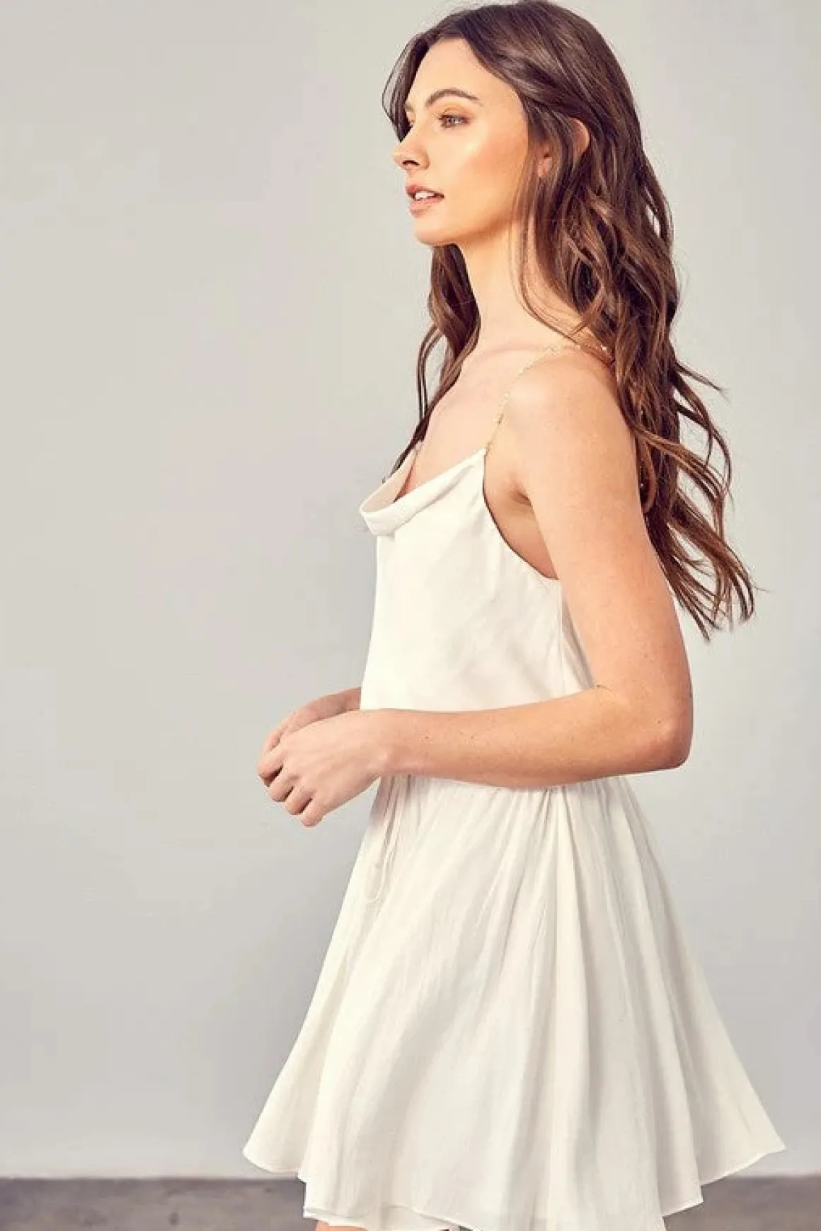 Cowl Neck Beaded Strap Dress  *Online Only*