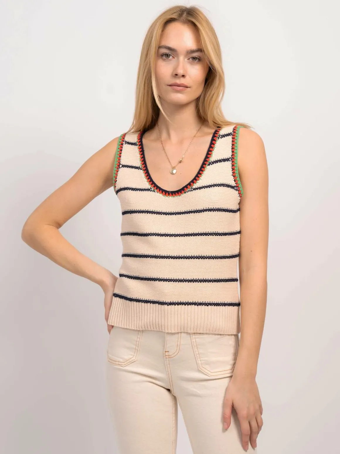 CPW July Striped Crochet Tank Top *Final Sale*
