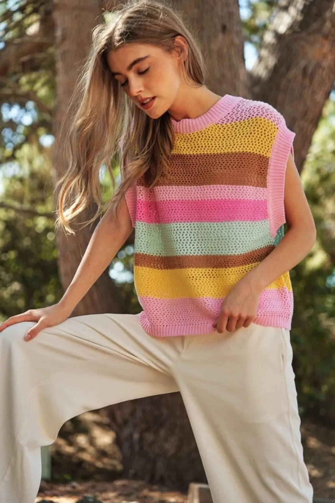 crochet_multi_striped_pul_2.webp Crochet Multi Striped Pullover Knit Sweater Vest *Online Only*