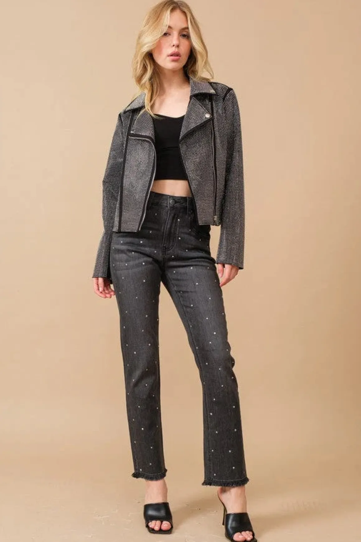 crystal_studded_stretch_z_8.webp Crystal Studded Stretch Zip Up Moto Jacket *Online Only*