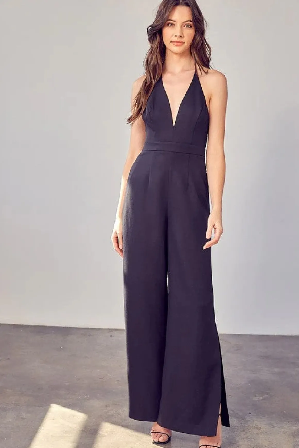 Deep V-Neck Wide Leg Jumpsuit *Online Only*
