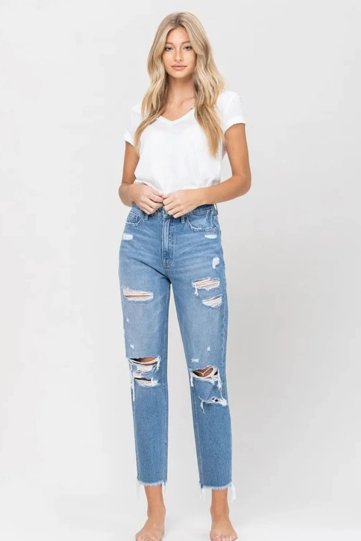 Distressed Raw Hem Mom Jeans *Online Only*