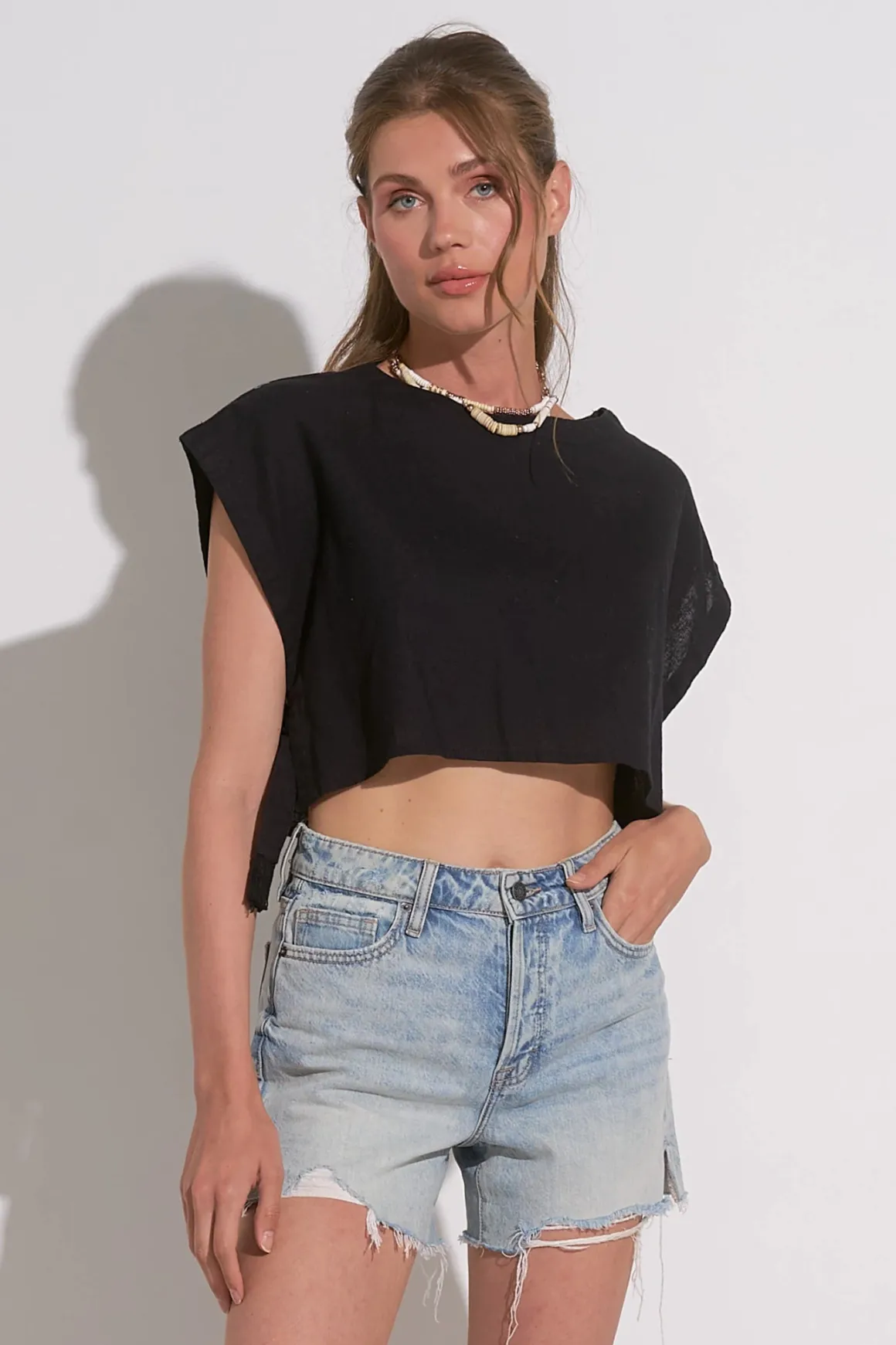 Elan Cropped Open Side Tie Top