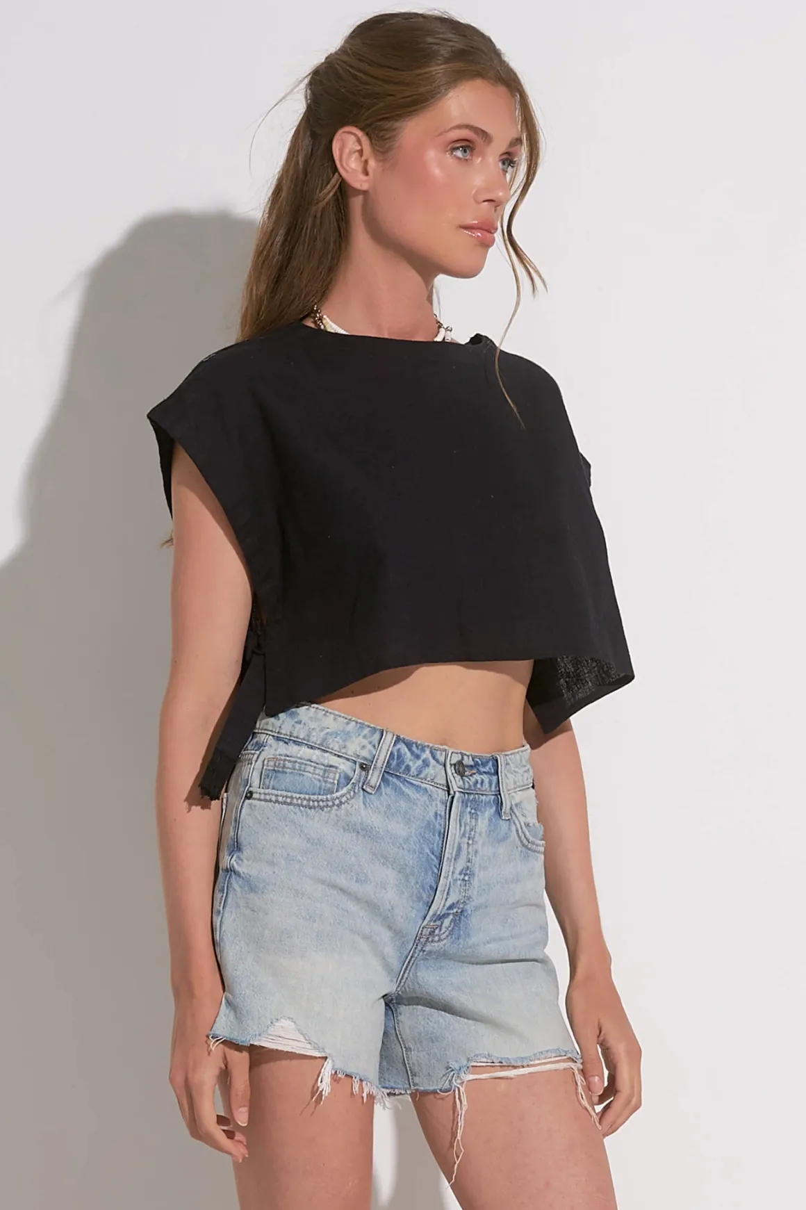 Elan Cropped Open Side Tie Top
