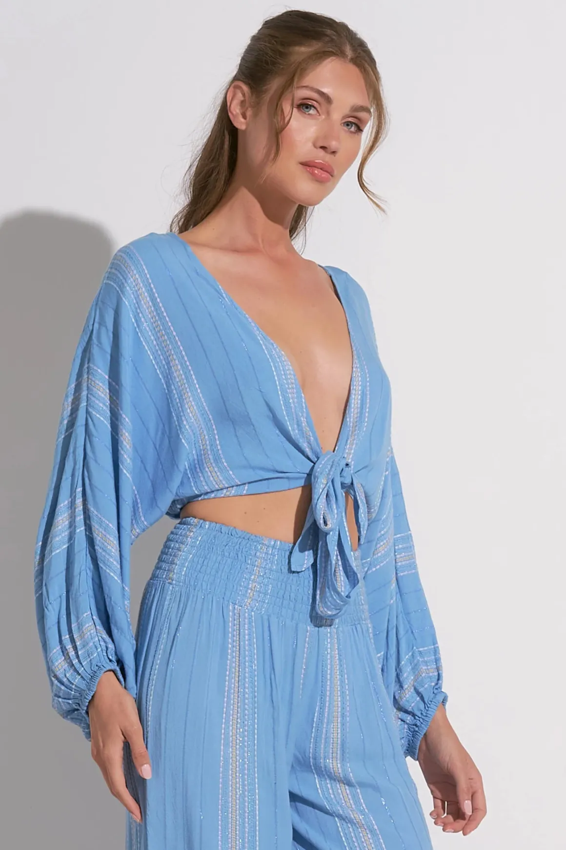 Elan Long Sleeve Tie Front Top