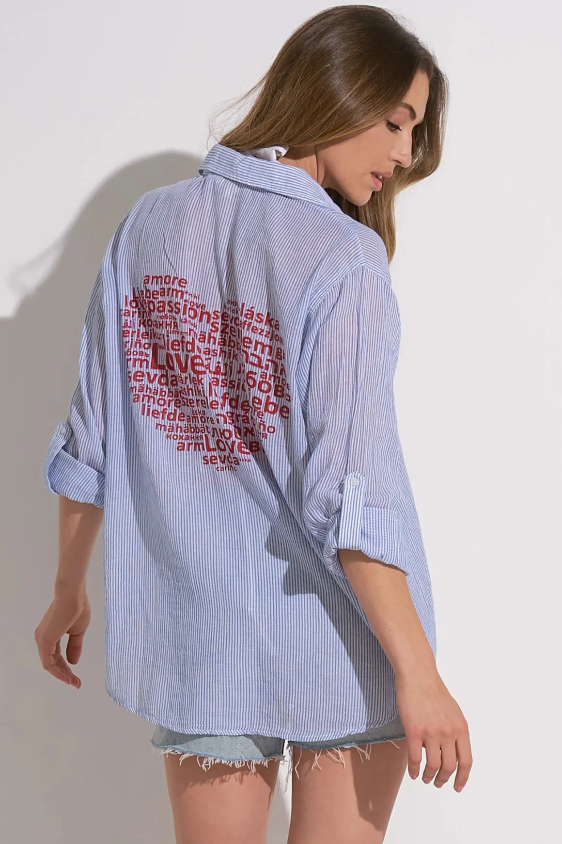 Elan Striped Heart Button Down