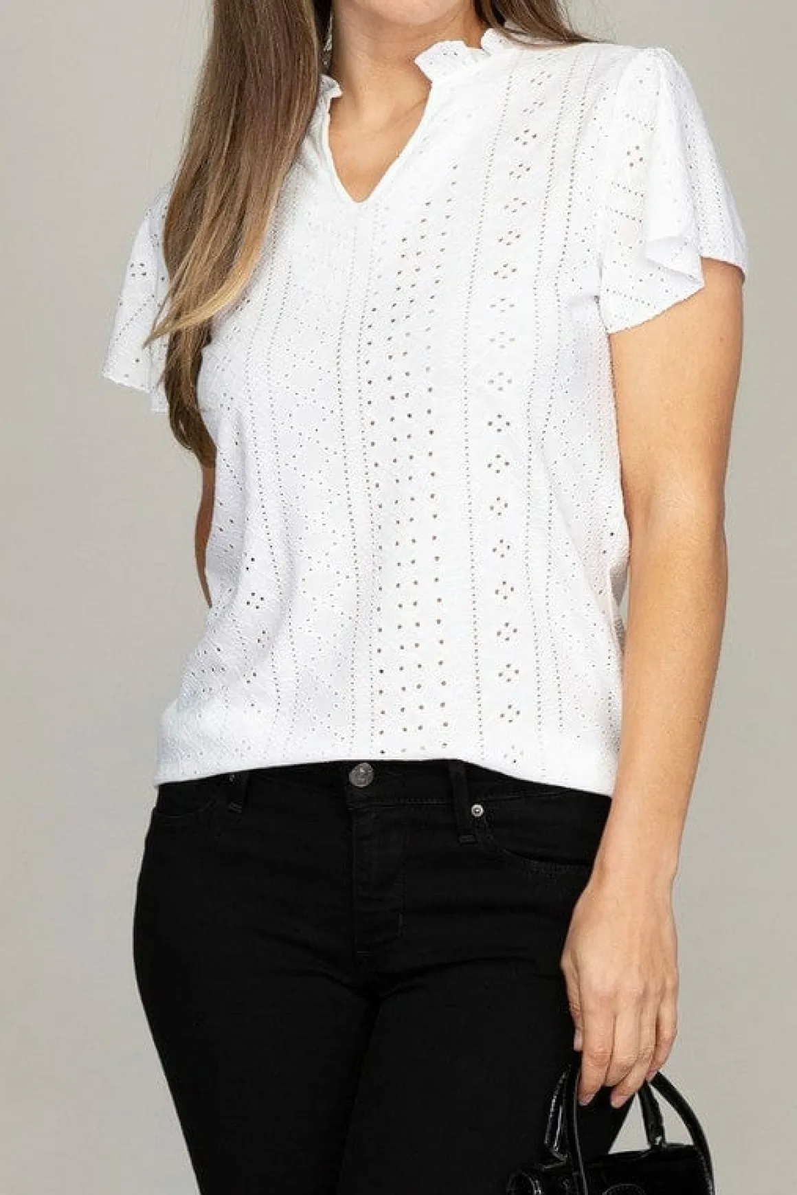 Embroidered eyelet blouse with ruffle *Online Only*