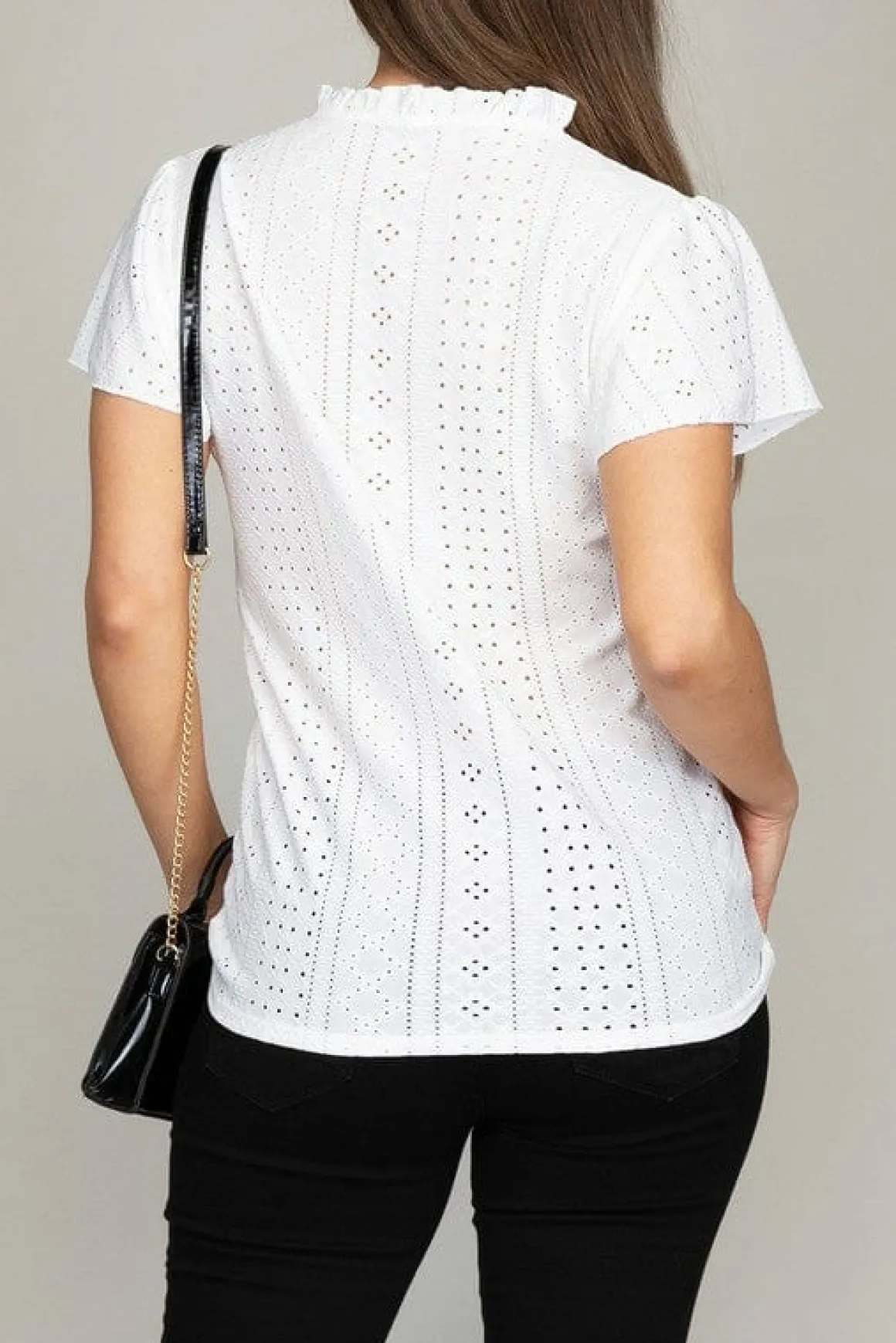 Embroidered eyelet blouse with ruffle  *Online Only*