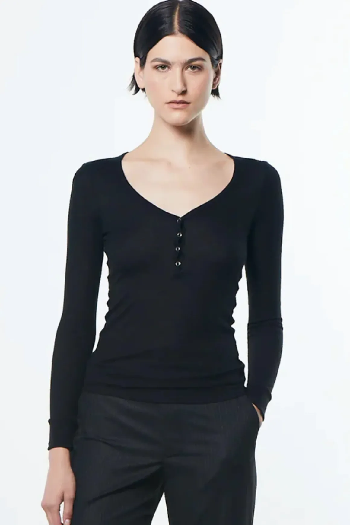 Enza Costa Cashmere Tencel Baby Rib Henley