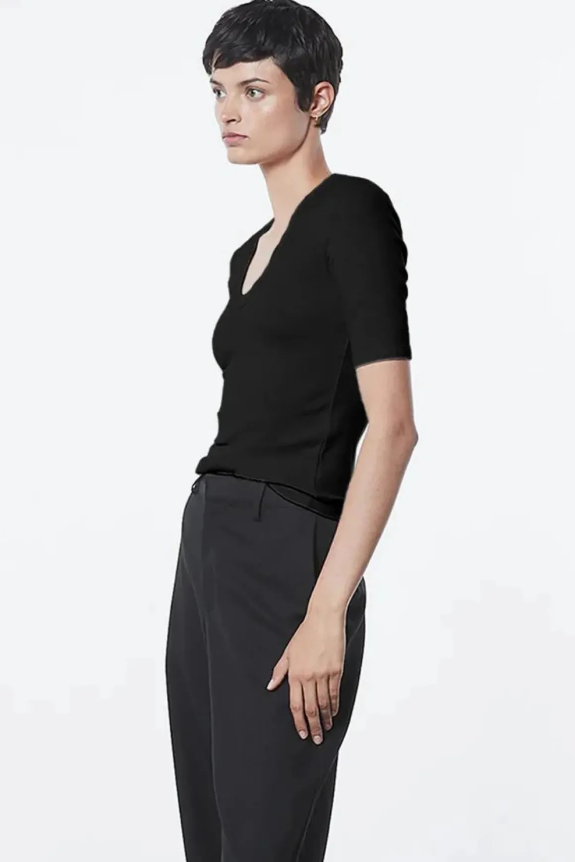 Enza Costa Textured Knit Half Sleeve U Neck