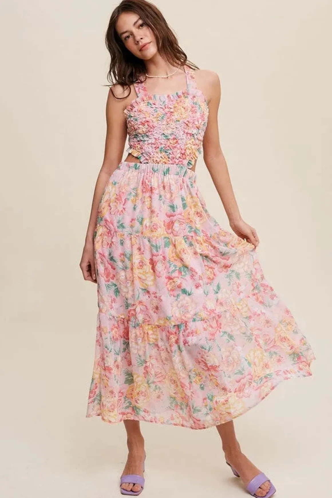 Floral Bubble Textured Two-Piece Style Maxi Dress *Online Only*