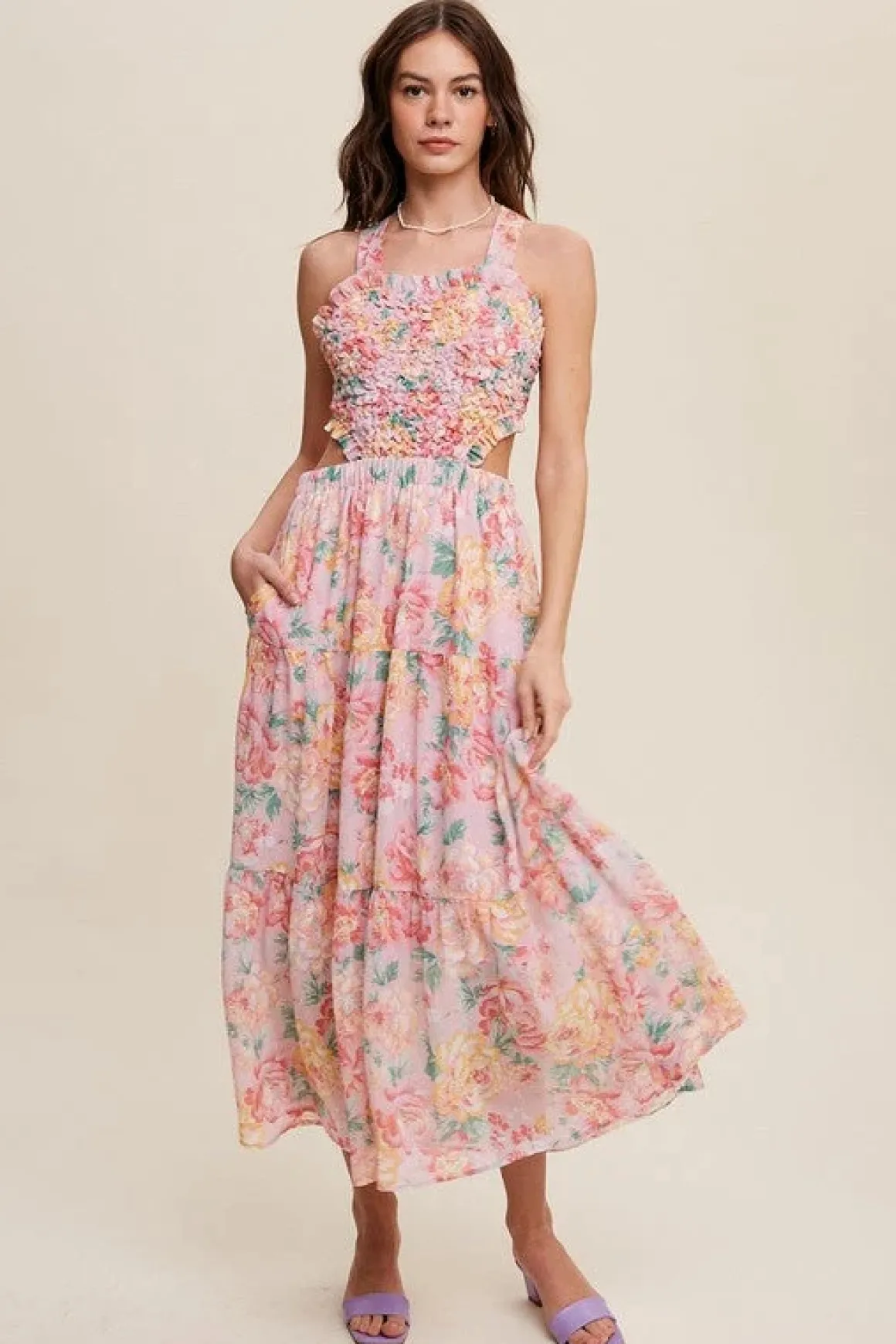 Floral Bubble Textured Two-Piece Style Maxi Dress *Online Only*