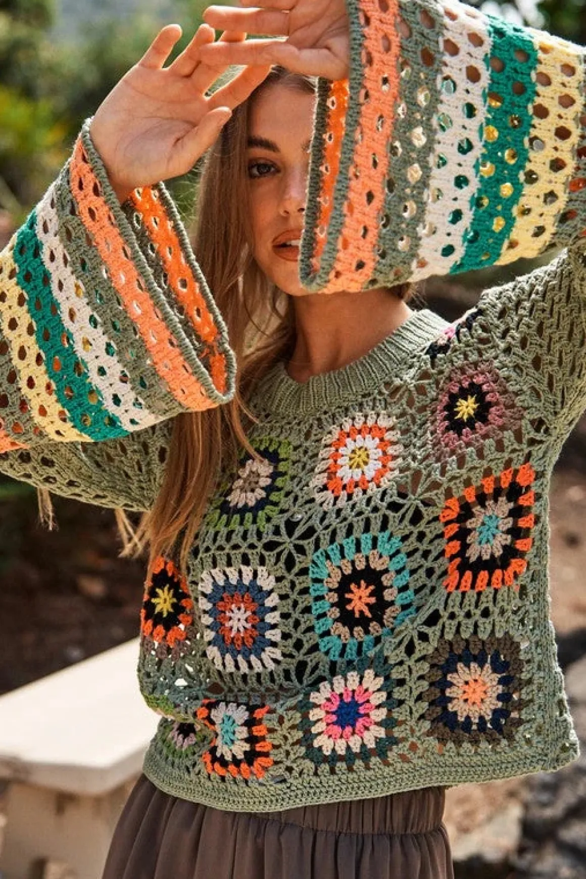 floral_crochet_striped_sl_2.webp Floral Crochet Striped Sleeve Cropped Knit Sweater *Onine Only*