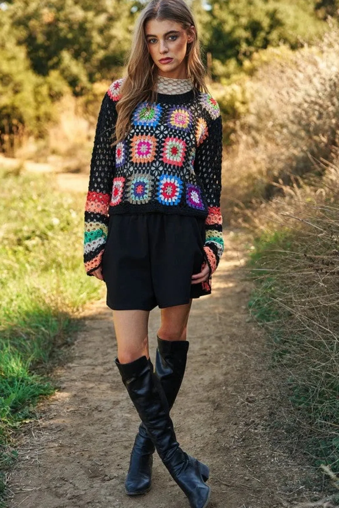 floral_crochet_striped_sl_9.webp Floral Crochet Striped Sleeve Cropped Knit Sweater *Onine Only*