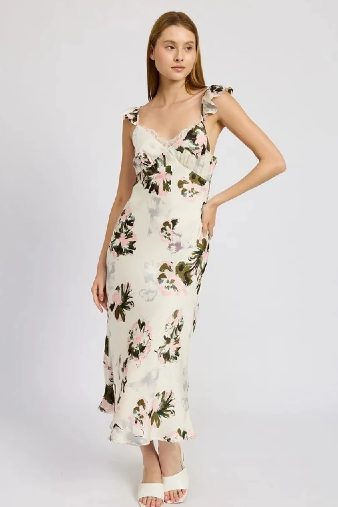 Floral Midi Dress With Lace Detail *Online Only*