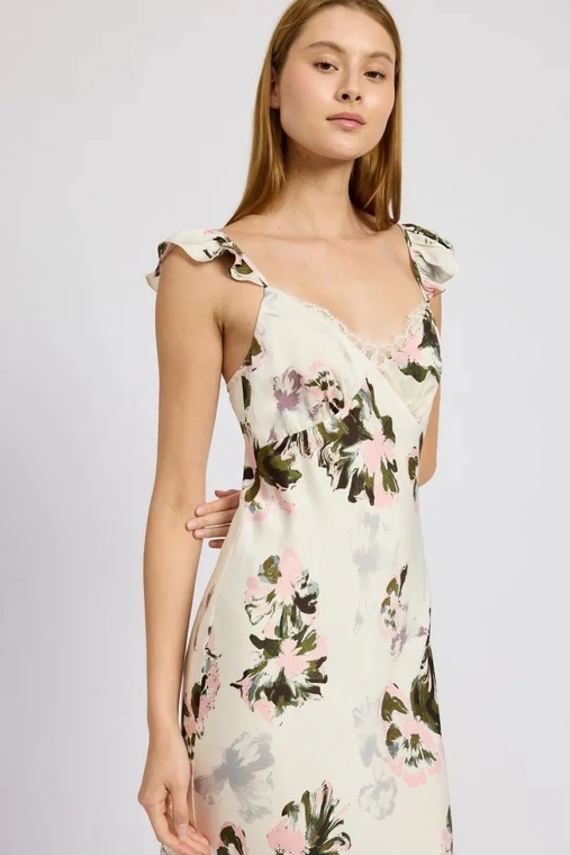 Floral Midi Dress With Lace Detail *Online Only*
