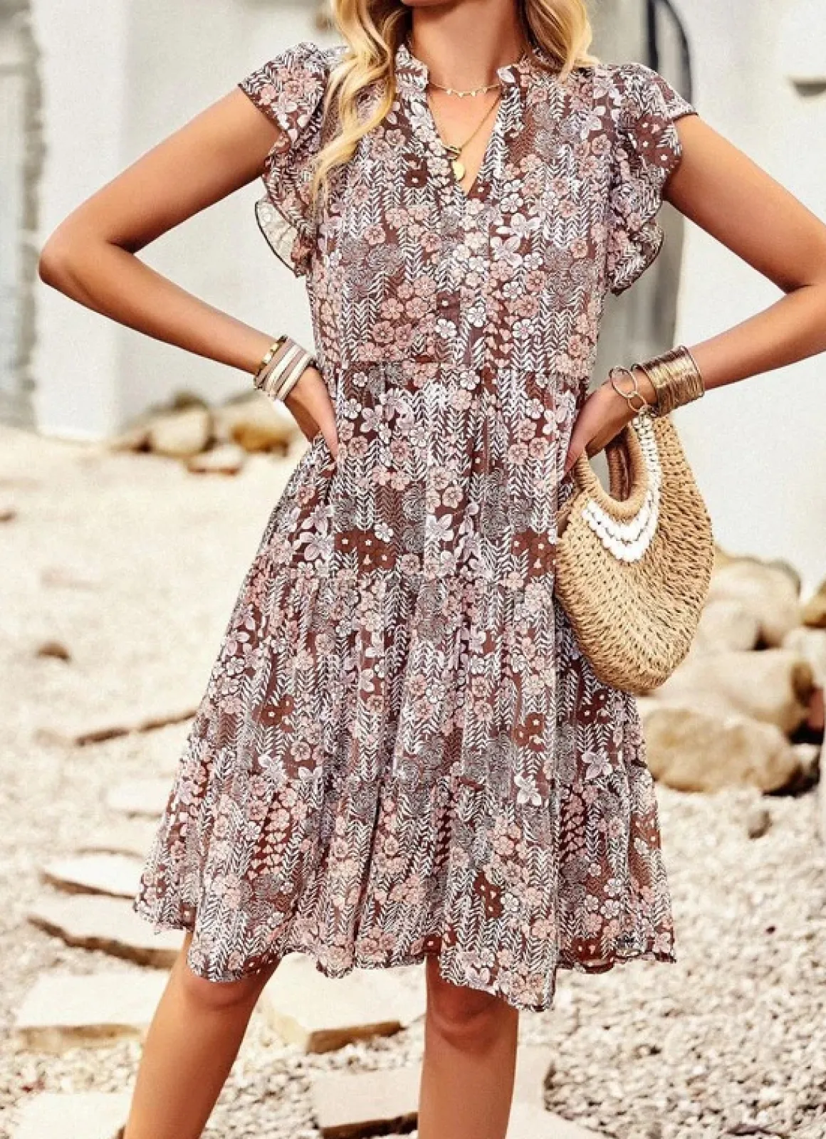 Floral V-Neck Ruffle Dress *Online Only*