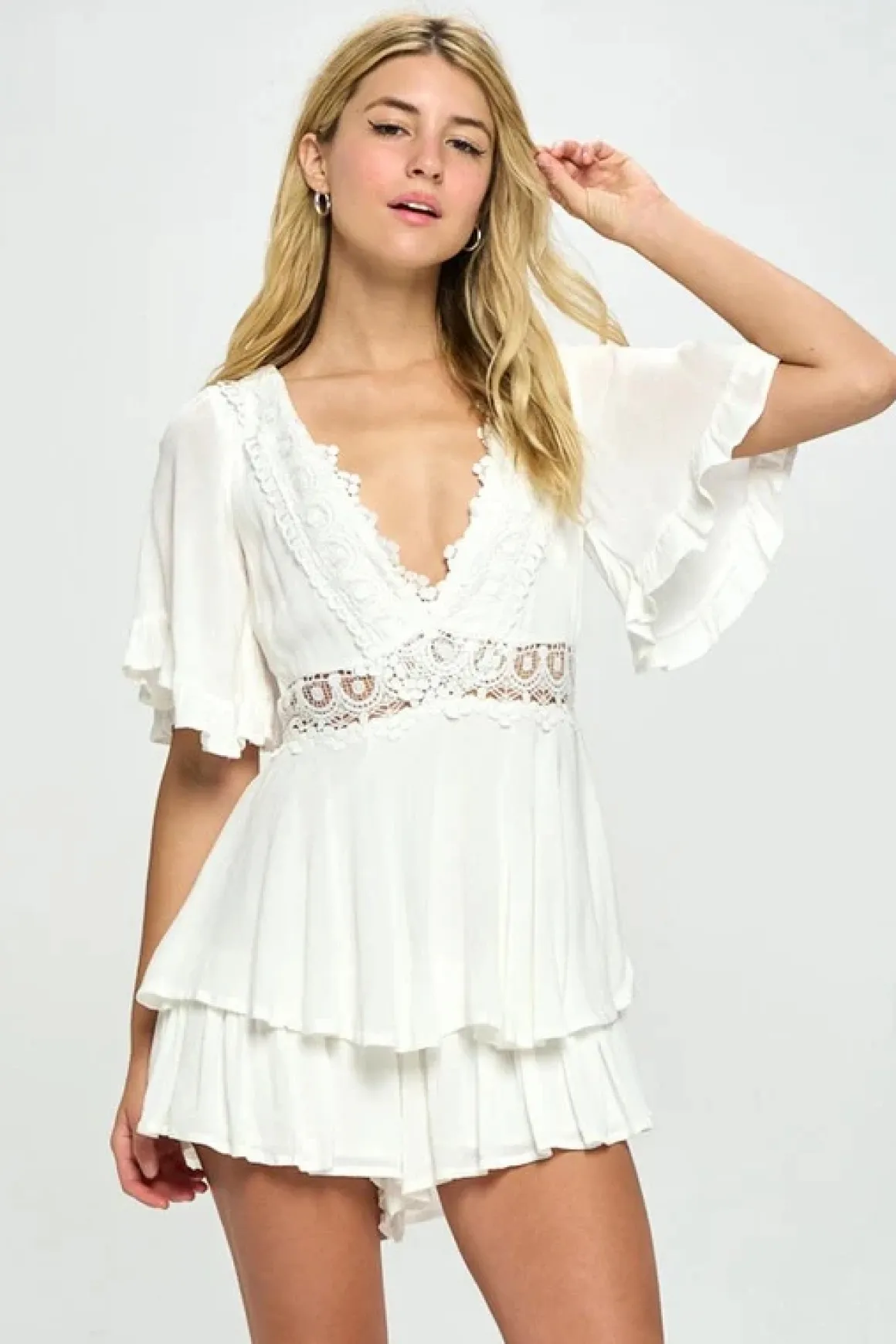 Flutter Sleev Romper with Crochet Trim *Online Only*