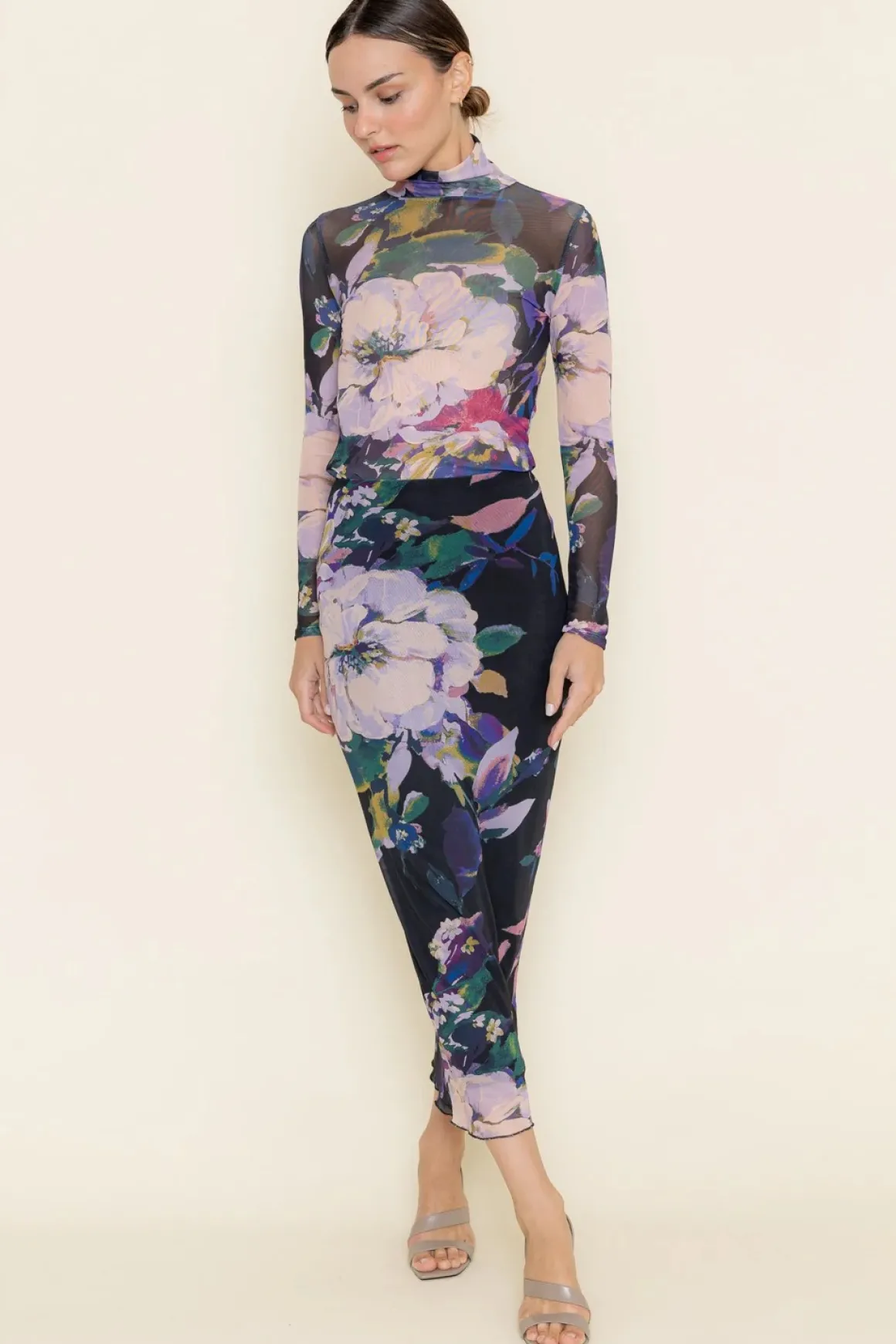 Fore Floral Mesh Maxi Skirt