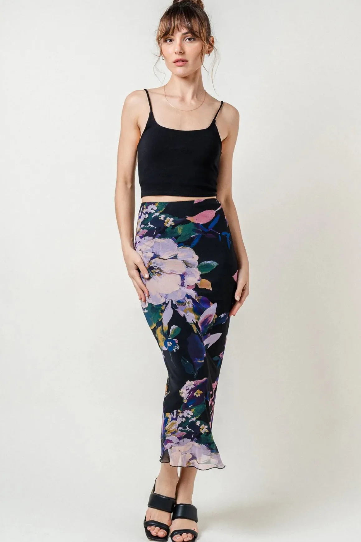 Fore Floral Mesh Maxi Skirt