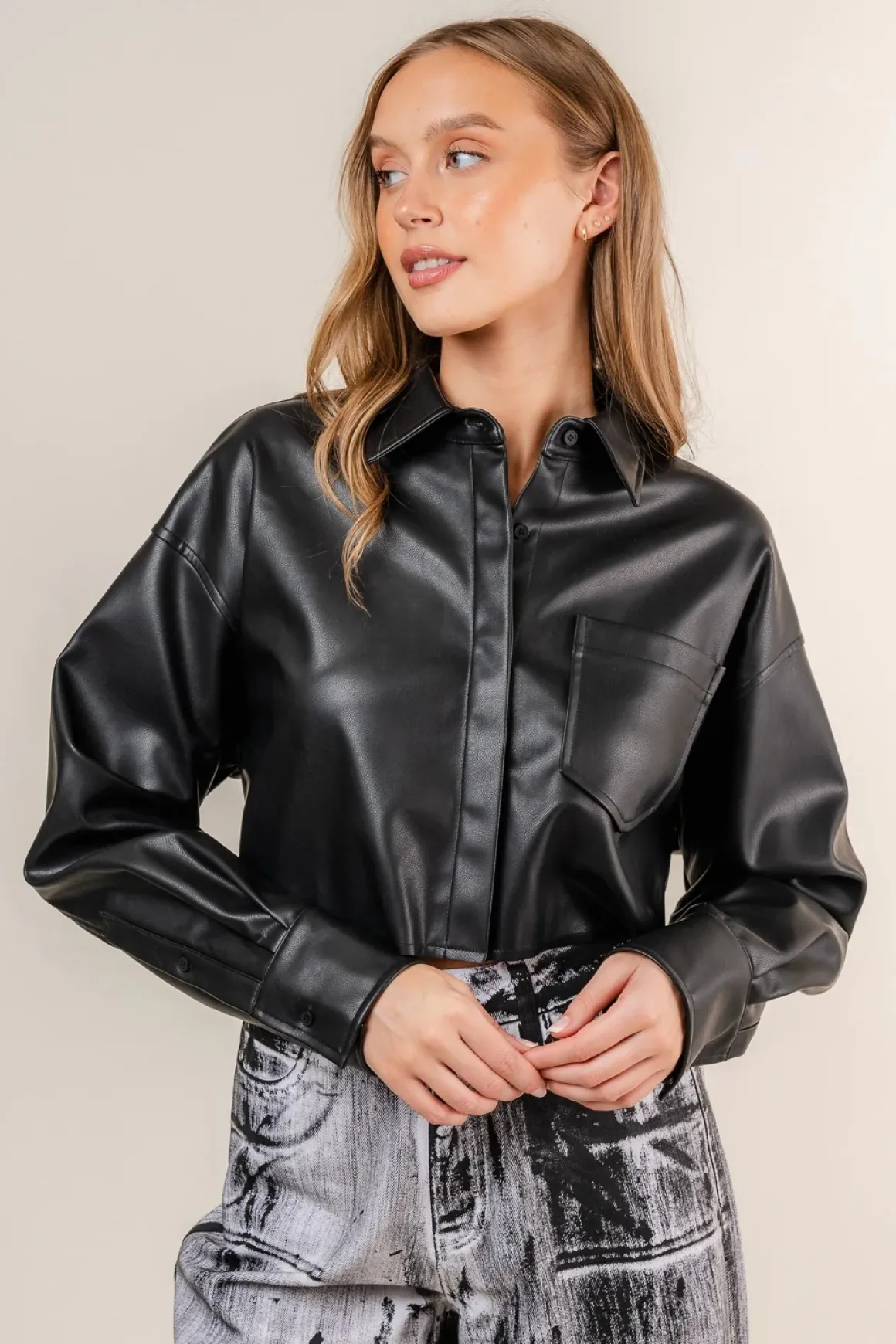 Fore Leather Cropped Shirt