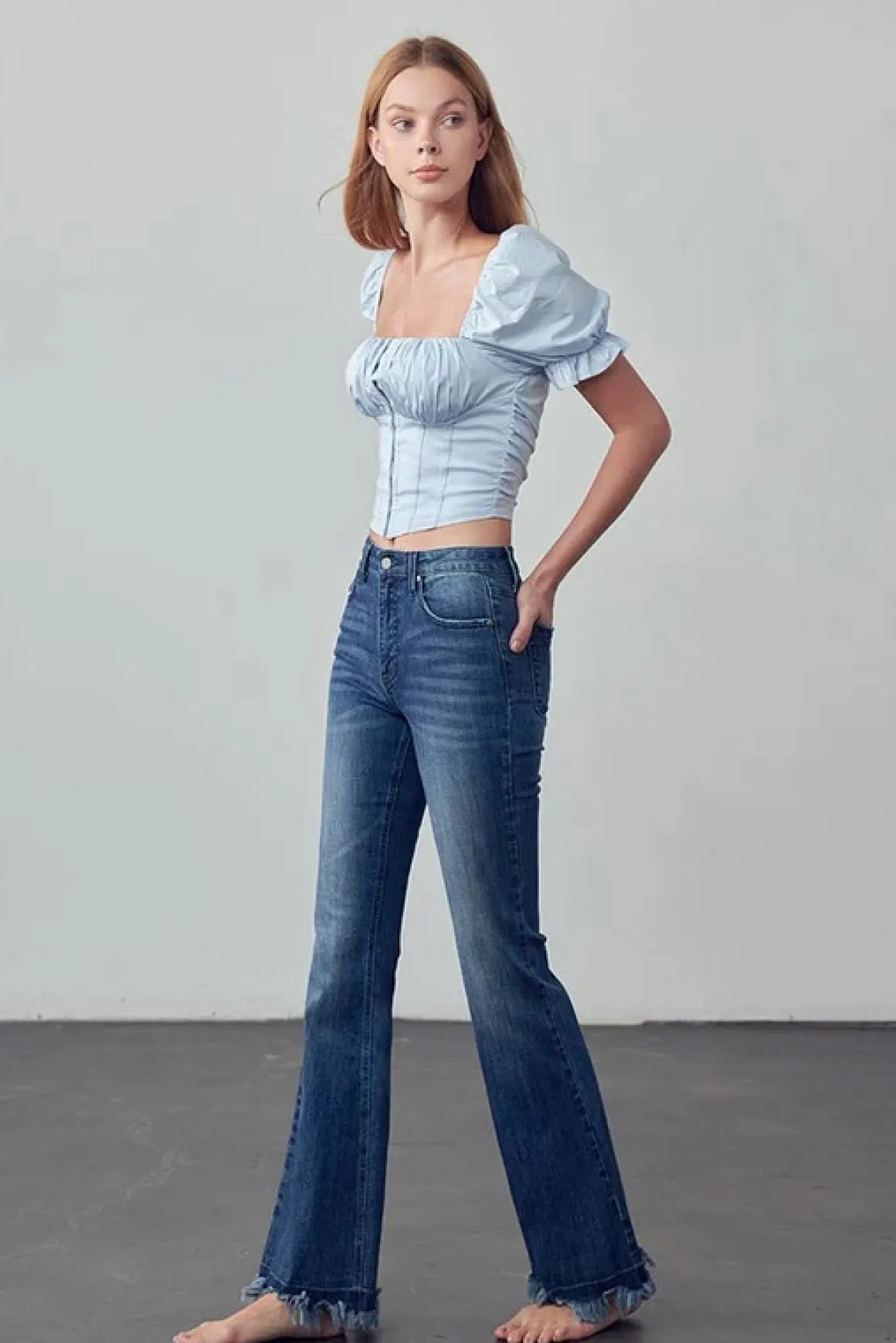 frayed_hem_flare_jeans_on_4.webp Frayed Hem Flare Jeans *Online Only*