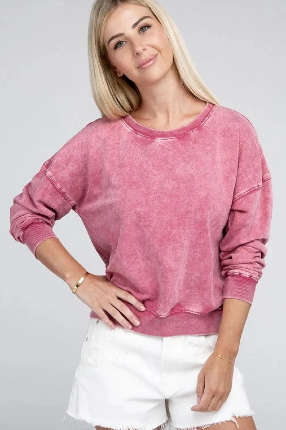French Terry Acid Wash Boat Neck Pullover *Online Only*