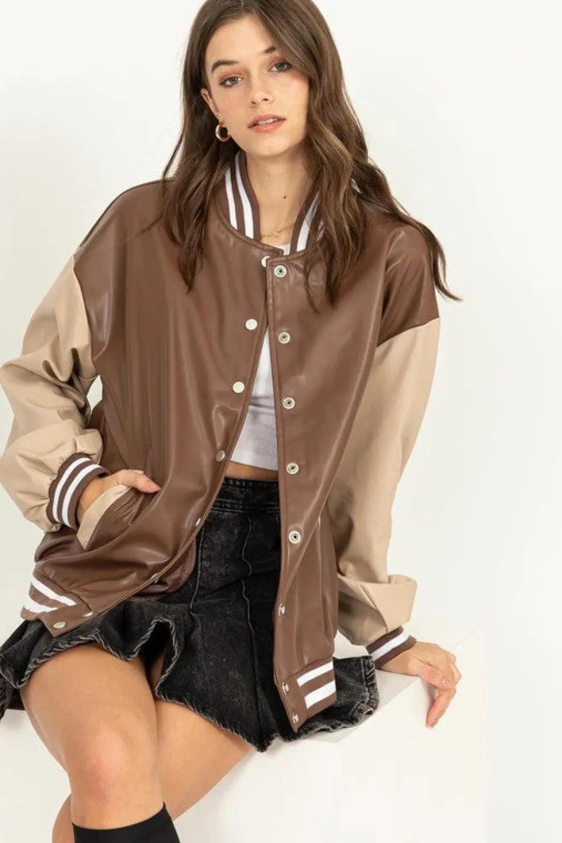 Game On PU Colorblock Baseball Jacket *Online Only*