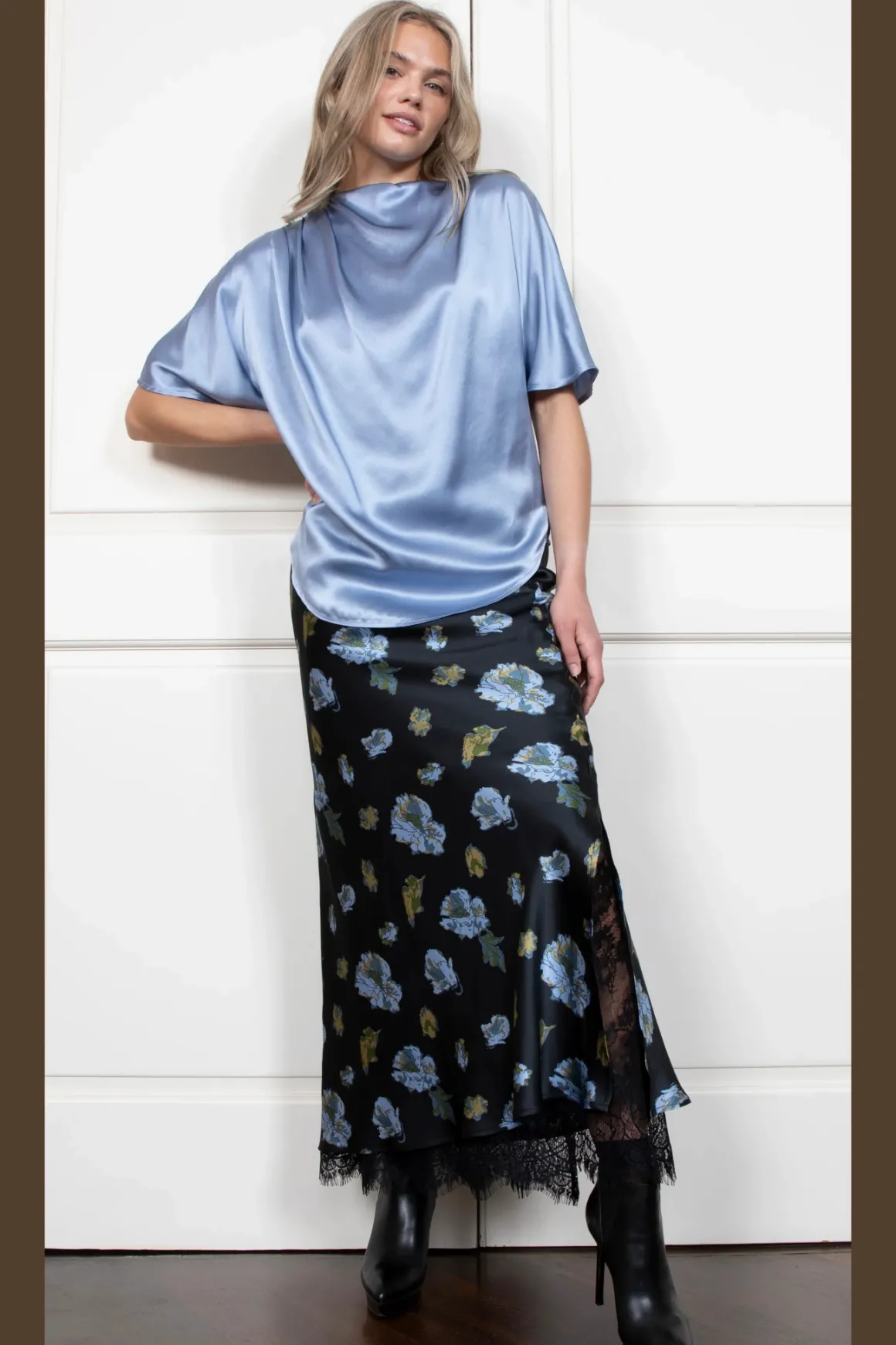 Gold Hawk Silk Floral Skirt