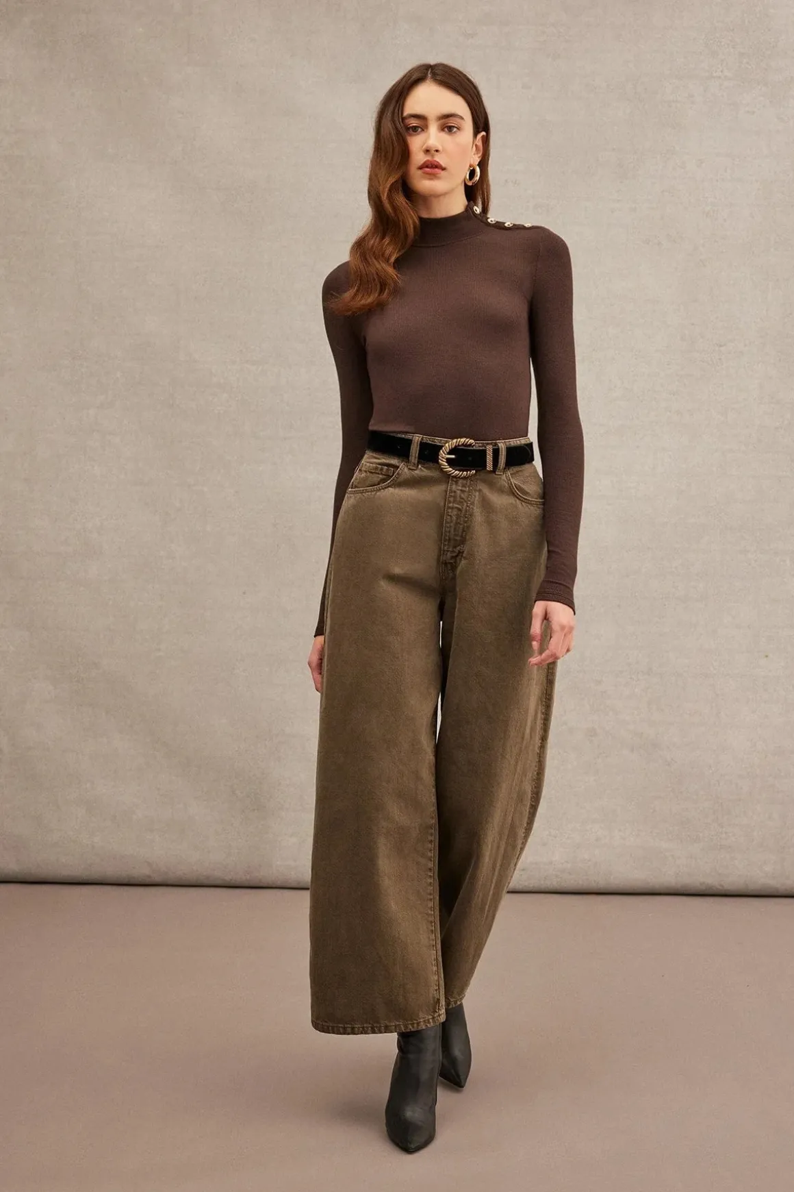 Goldie Marina Button Shoulder Mockneck
