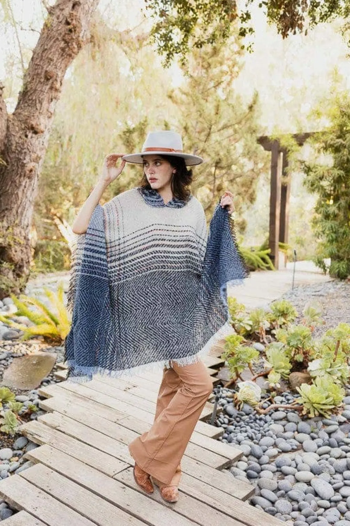 Herringbone Tweed Hooded Frayed Edge Poncho *Online Only*